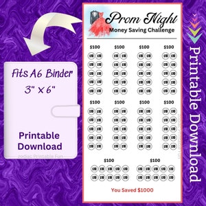 A6 Prom Night Savings Challenge Printable for Senior Year Class of 2024 Dance for High School Student Money Saving Fund for Teen Boy Girl