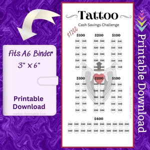 Tattoo Cash Budget Saving Challenge Tracker Afdrukbaar A6-formaat