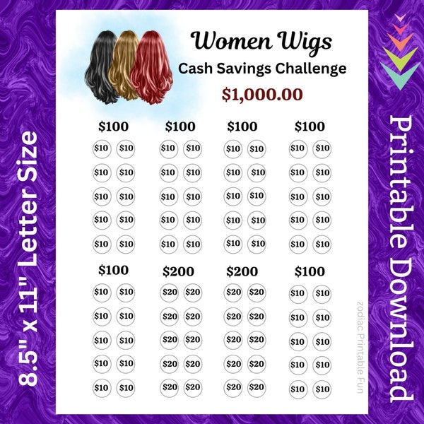 Women Wigs Savings Challenge Printable for White Black Women Wig Cash Saving Budget for Blonde Long Human Hair Wig Money Saving Fund