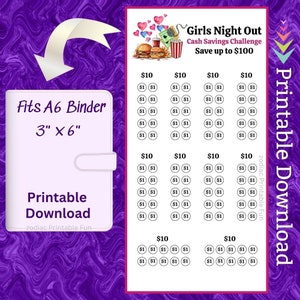 A6 Ladies Night Savings Challenge Printable Budget Binder Einlage für Girls Night Out Dinner Geld sparen Sinking Fund für Kinokarten