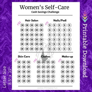 Women Self Care Savings Challenge Printable for Nails Skin Care Hair Clothes Makeup for Her Girl Teen Girlfriend Wife