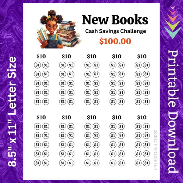 Book Savings Challenge Printable Reading Planner Money Saving Fund for Kids Books to Read Cash Saving Budget for Book Lovers gift for Adults