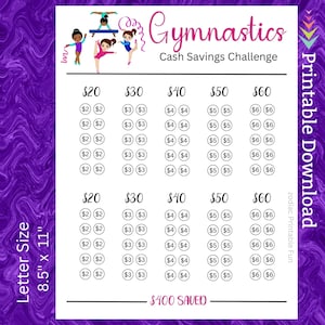 Gymnastics Class Saving Challenge Printable for Sports Activity Exercising for Gym Team Sport for Toddler Girl Boy Kids Children Teen