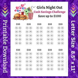 Ladies Night Savings Challenge Printable für Girls Night Out Dinner Party Geld sparen Sinking Fund für Kinokarten Cash Savings Tracker