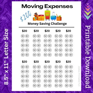 Moving Planner Money Saving Challenge Printable for Moving Expenses for Relocate Savings for Moving Checklist Fund for Family House Savings