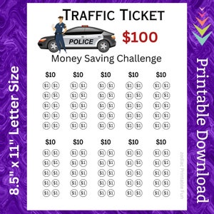 Driving Citation Savings Challenge Afdrukbaar ticket voor overtreding van autobestuurder Geldbesparingsfonds voor auto-onderhoud Geldbesparingsbudget