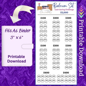 A6 New Bedroom Furniture Set Cash Savings Challenge House Printable | Budget Binder Insert | Fits A6 Binder Envelope