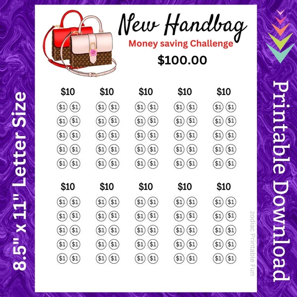 Handbag Savings Challenge Printable for Women Shoulder Bag for Low Income Money Saving Challenge for Ladies Purse Budget Fund