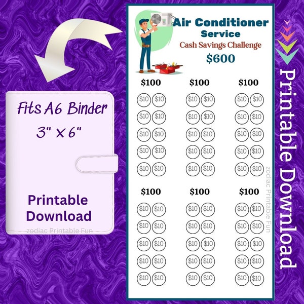 A6 Air Conditioner Savings Challenge Printable Home Maintenance Money Saving Fund for House AC Inspection Cash Saving Budget for Homeowner