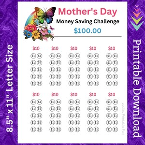 Défi d’épargne pour la fête des mères imprimable pour maman Ma belle-mère Cadeau Fonds d’épargne pour Mama Gigi Nana Grand-mère Présent Tracker d’épargne en espèces