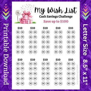 Meine Wish List Savings Challenge Printable Alles über mich Geld sparen Sinking Fund für Frauen Lieblingsdinge Cash Saving Budget