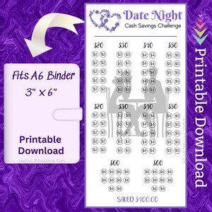 A6 Fecha Noche Desafío de Ahorro Inserto Imprimible para Parejas Noche Divertida para Cena Fecha para Esposo Esposa Novia Novio Amor