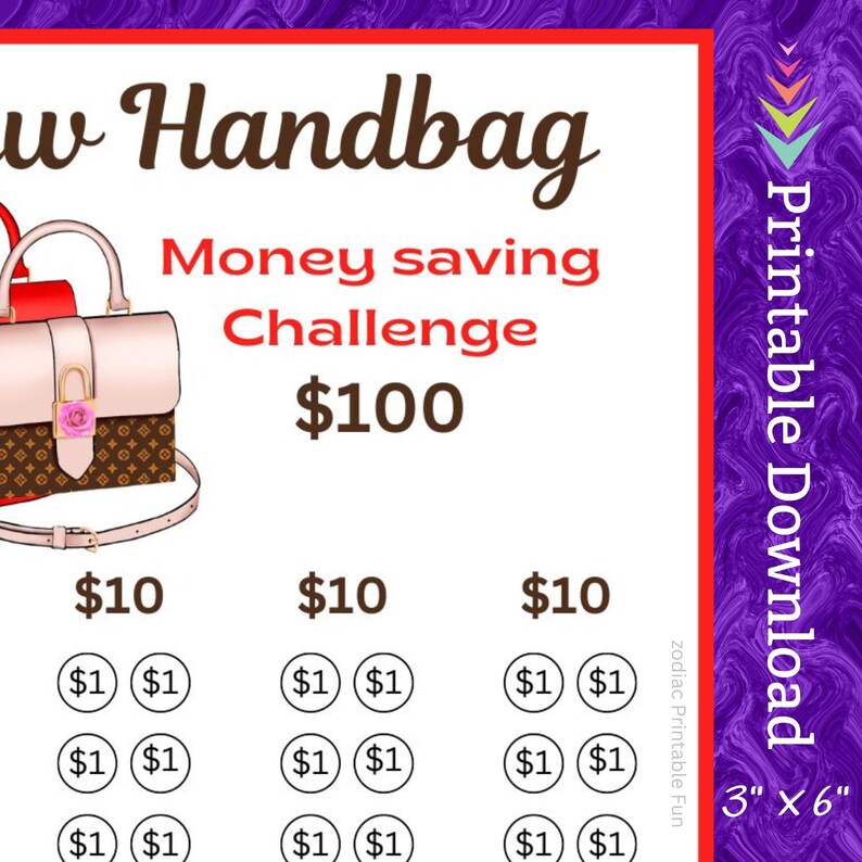 A6 Handbag Savings Challenge Printable Ladies Purse Money Saving Fund for Women Shoulder Bag Cash Savings Budget for Birthday Gift for her