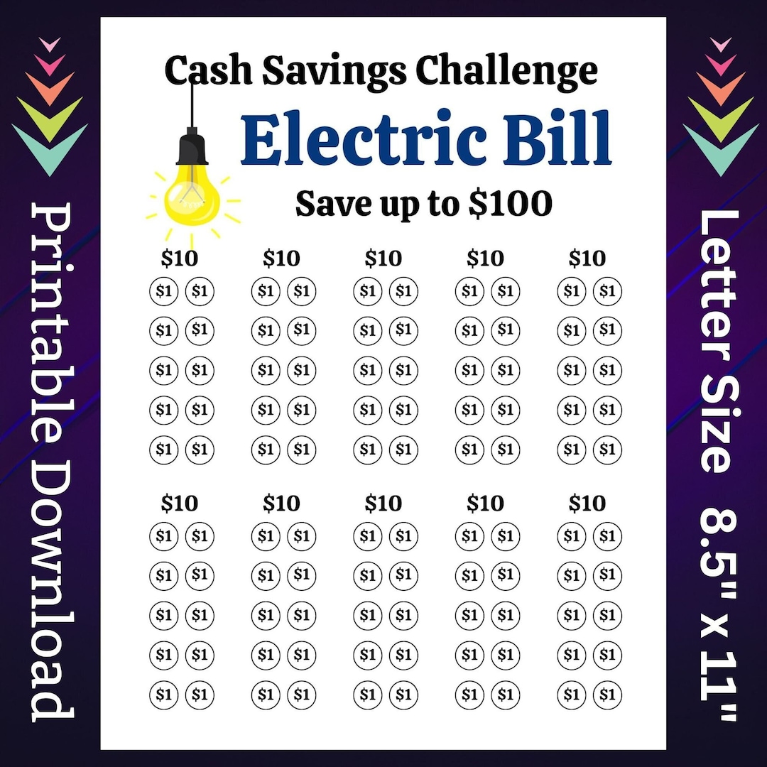 Electric Bill Savings Challenge Printable for Home Power Utilities