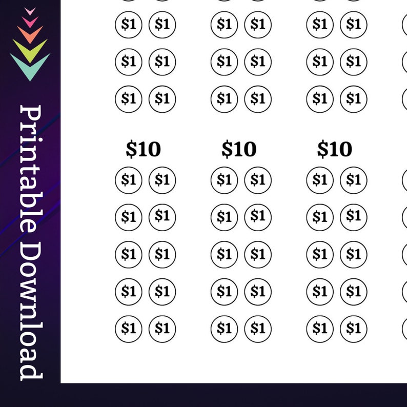 May include: A printable worksheet with three columns of circles, each labeled with "$10". Each column has ten circles, each labeled with "$1".