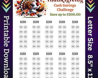 Thanksgiving Savings Challenge Printable for Fall Holiday Money Saving Sinking Funds for Family Turkey Day Celebration Cash Savings Tracker