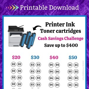 A6 Printer Toner Cartridge Savings Challenge Printable for Computer Laser Printer Ink for Home Office Money Saving Fund for Students Budget