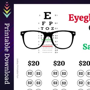 Eyeglasses Savings Challenge Printable for Eye Exam Money Saving Sinking Fund for Vision Cash Stuffing Savings Tracker for Men Women Kids