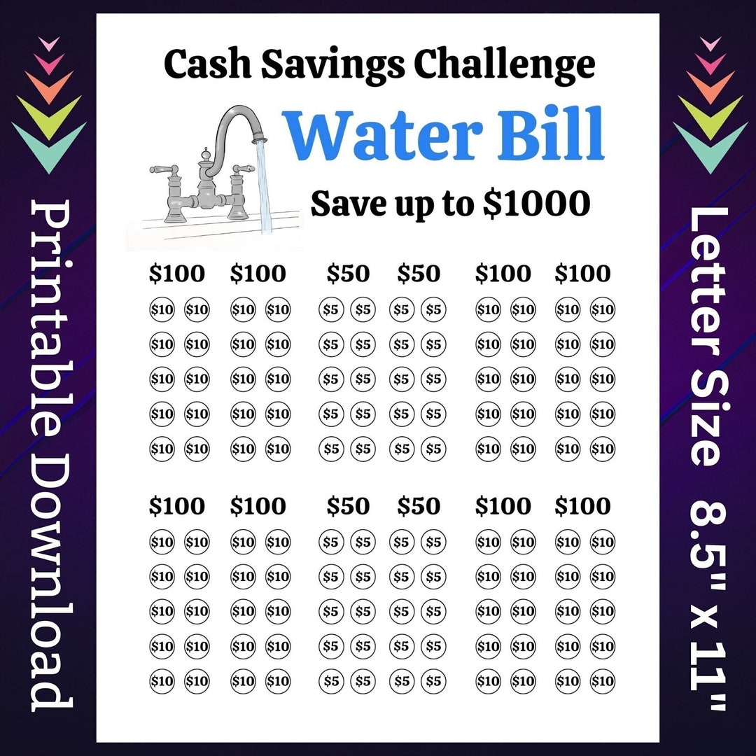 Water Bill Savings Challenge Printable for Home Utilities Money Saving