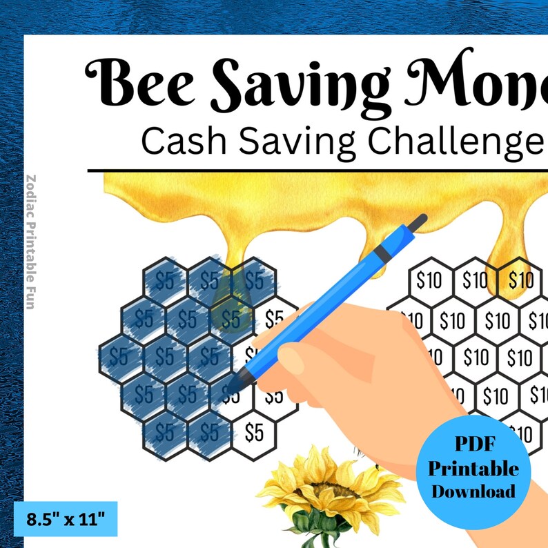 Honey Comb Saving Challenge Printable Cash Savings Etsy