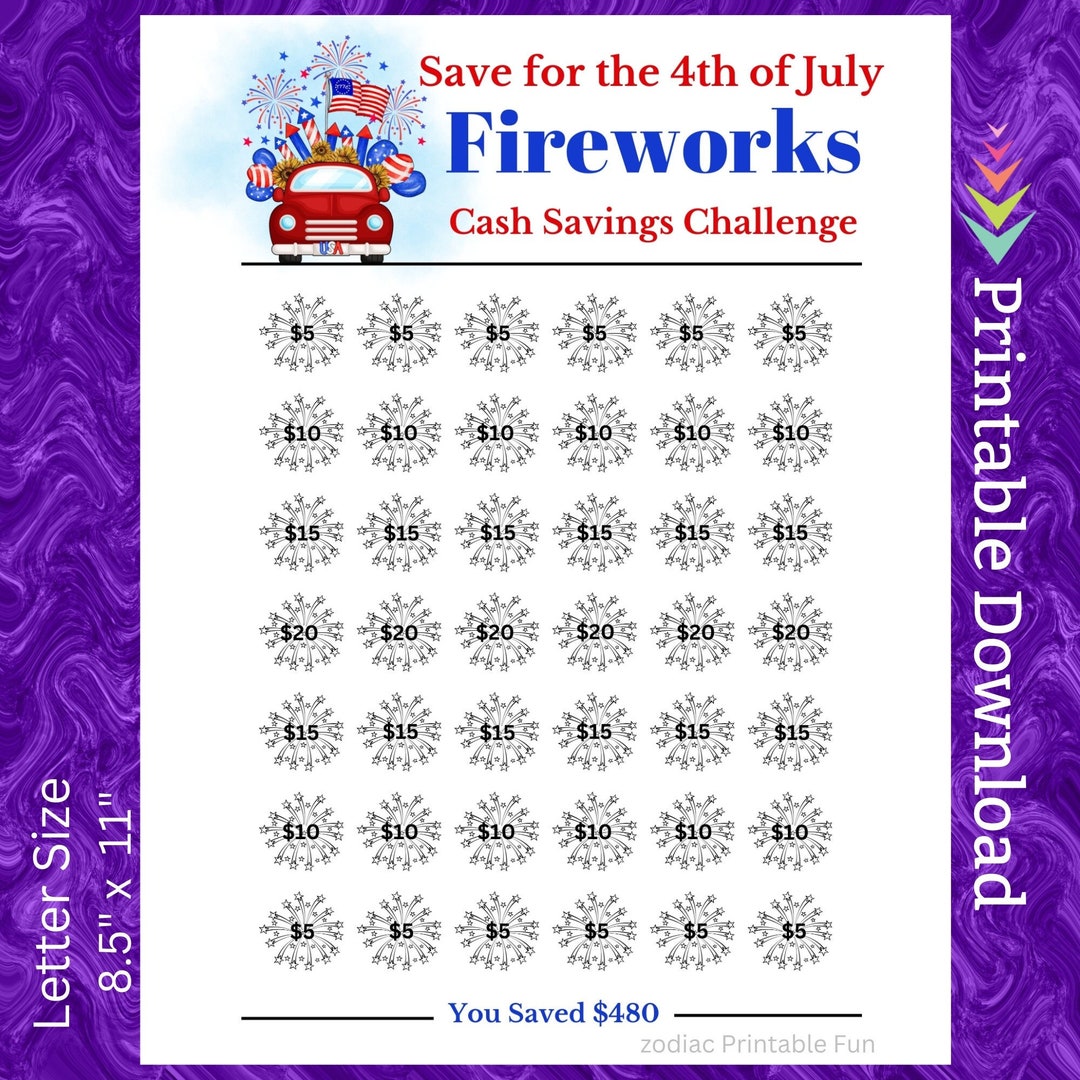 July Fireworks Savings Challenge Printable for 4th of July Fireworks ...