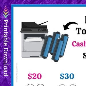 A6 Printer Toner Cartridge Savings Challenge Printable for Computer Laser Printer Ink for Home Office Money Saving Fund for Students Budget