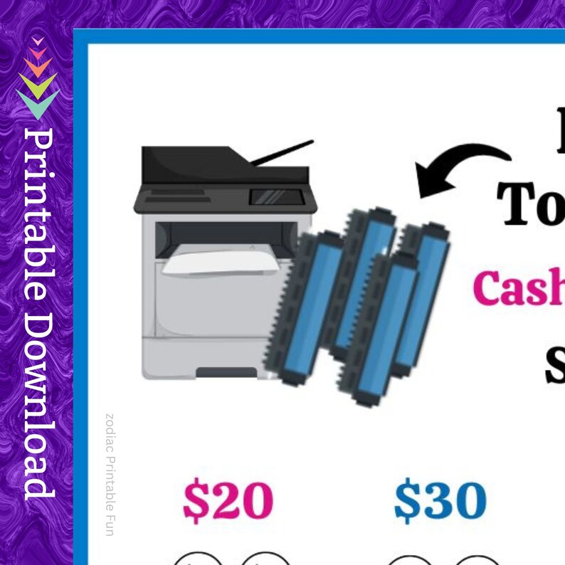 A6 Printer Toner Cartridge Savings Challenge Printable for Computer Laser Printer Ink for Home Office Money Saving Fund for Students Budget
