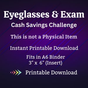 A6 Eyeglasses Savings Challenge Printable for Eye Exam Money Saving Sinking Fund for Vision Cash Stuffing Savings Tracker for Men Women Kids
