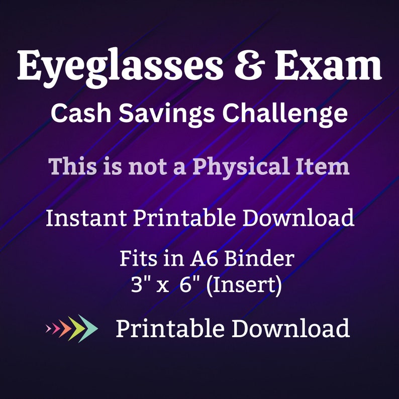 A6 Eyeglasses Savings Challenge Printable for Eye Exam Money Saving Sinking Fund for Vision Cash Stuffing Savings Tracker for Men Women Kids