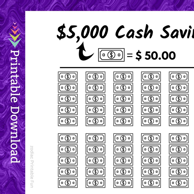 5k Money Saving Challenge Printable Save 5000 Dollars Sinking Etsy