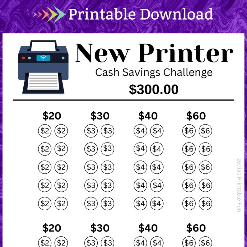 Computer Printer Cash Savings Challenge Printable for Home Office Printing for School Student