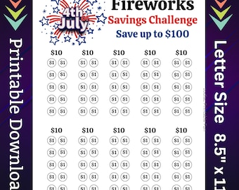 Fireworks Savings Challenge Printable, 4th of July Budget (PDF)