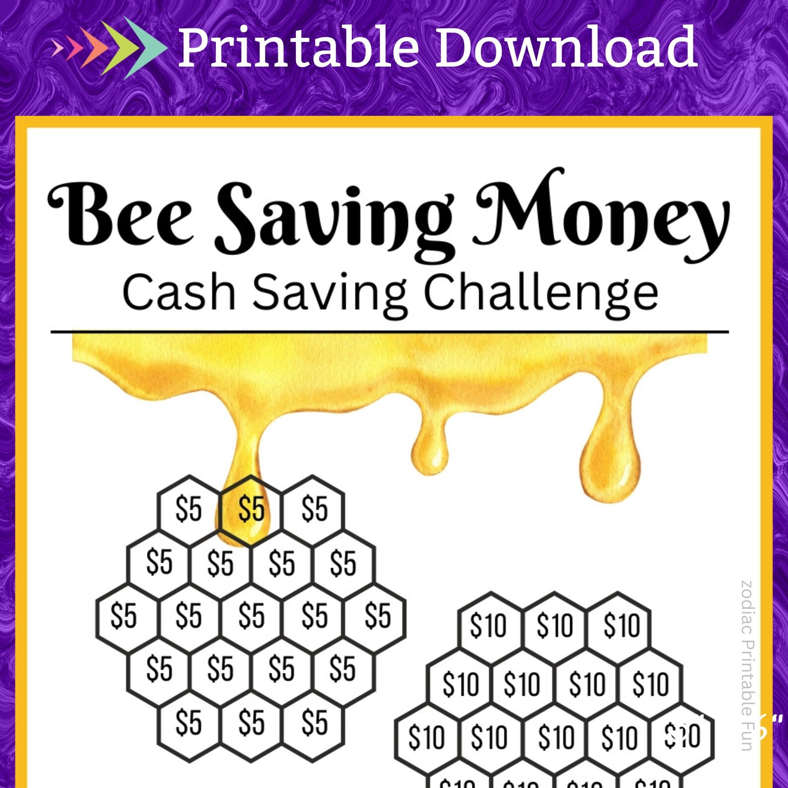 A6 Honeybee Savings Challenge Printable Money Saving Etsy