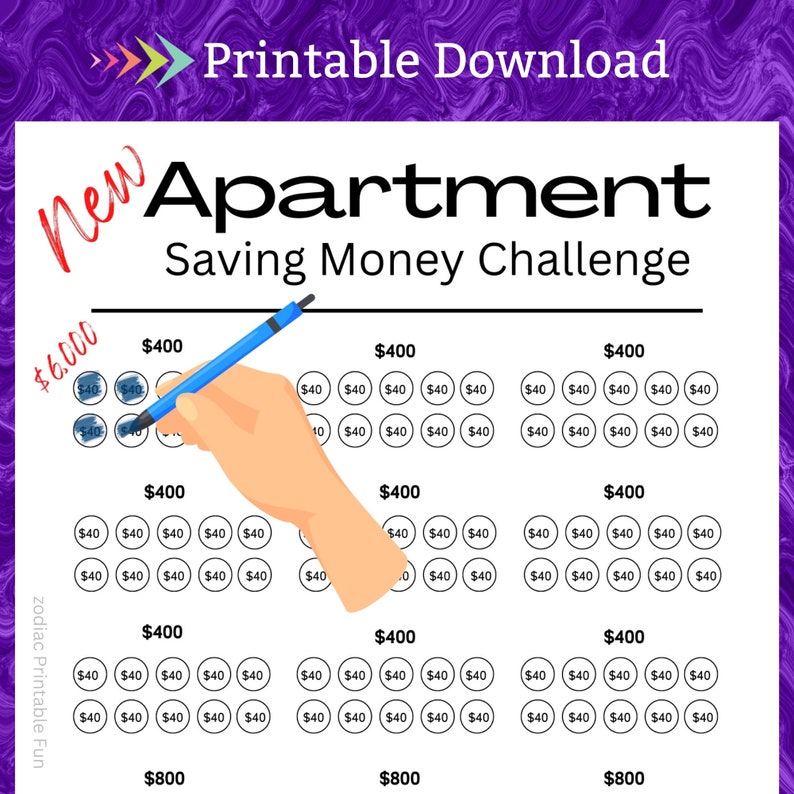New Apartment Saving Challenge Printable for Women Men Family Etsy