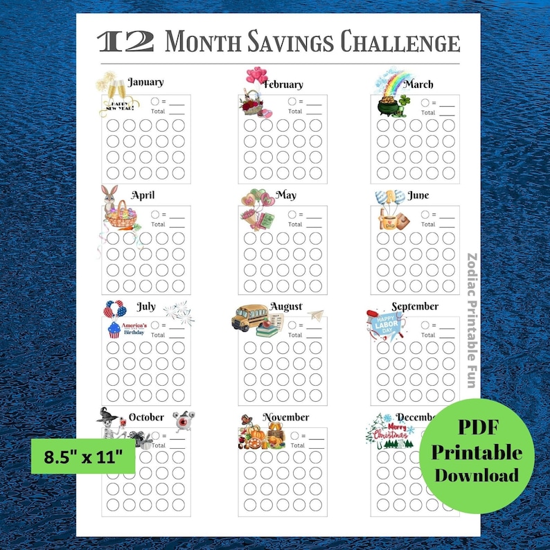 12 Month Savings Challenge Printable Etsy Australia