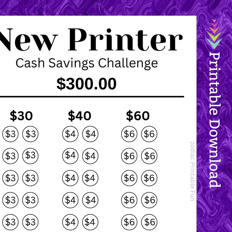 Computer Printer Cash Savings Challenge Printable for Home Office Printing for School Student
