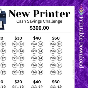 Computer Printer Cash Savings Challenge Printable for Home Office Printing for School Student