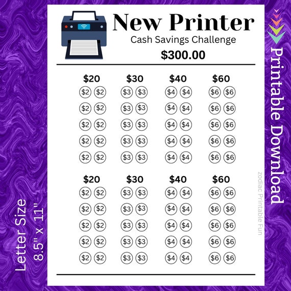 Computer Printer Cash Savings Challenge Printable for Home Office Printing for School Student