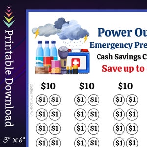 A6 Emergency Kit Savings Challenge Printable Insert for Natural Disaster Survival Food Preparation Money Saving Fund for Family Home Budget