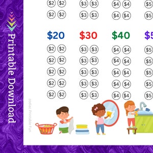 Kids Allowance Savings Challenge Printable for Children Budgeting Cash ...