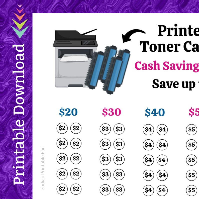 Printer Toner Cartridge Savings Challenge Printable for Computer Laser Printer Ink for Home Office Money Saving Fund for Students Budget