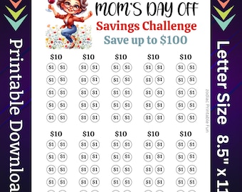 Mom Day Off Savings Challenge Printable Women Self Care Money Saving Sinking Fund Girls Night Out Cash Stuffing Savings Tracker Budget