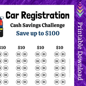 Car Registration Savings Challenge Printable Teen First Time Driver Vehicle Tag Money Saving Fund for Adult Auto License Plate Cash Budget