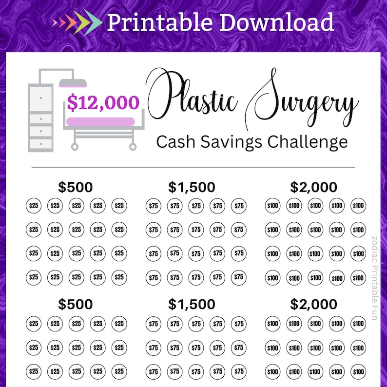 Plastic Surgery Cash Savings Challenge Printable