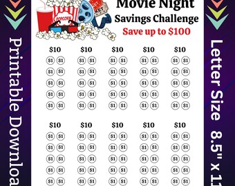 Movie Night Savings Challenge Printable (Digital Download)