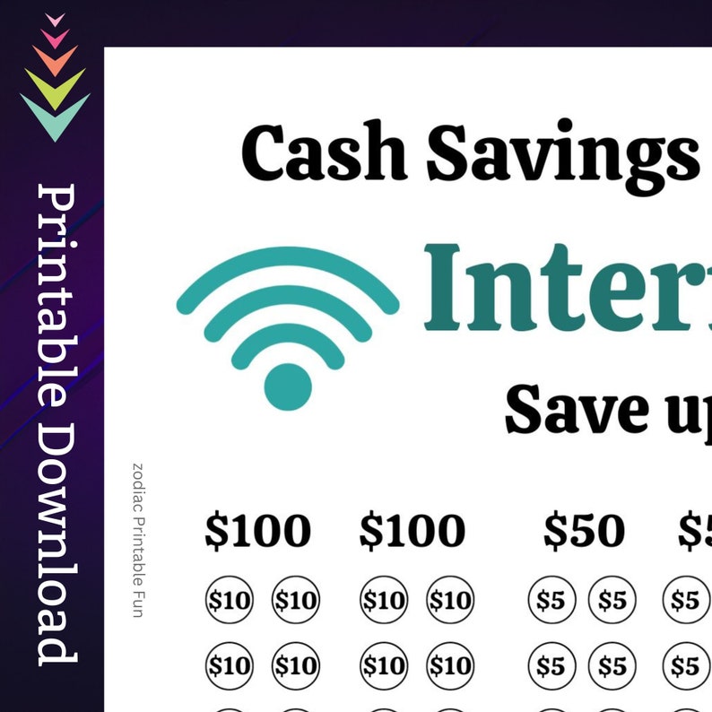 Internet Bill Savings Challenge Printable for Home Wi-Fi Network Payment Money Saving Fund for Family Monthly Bill Cash Stuffing Tracker