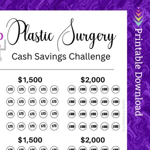 Plastic Surgery Cash Savings Challenge Printable