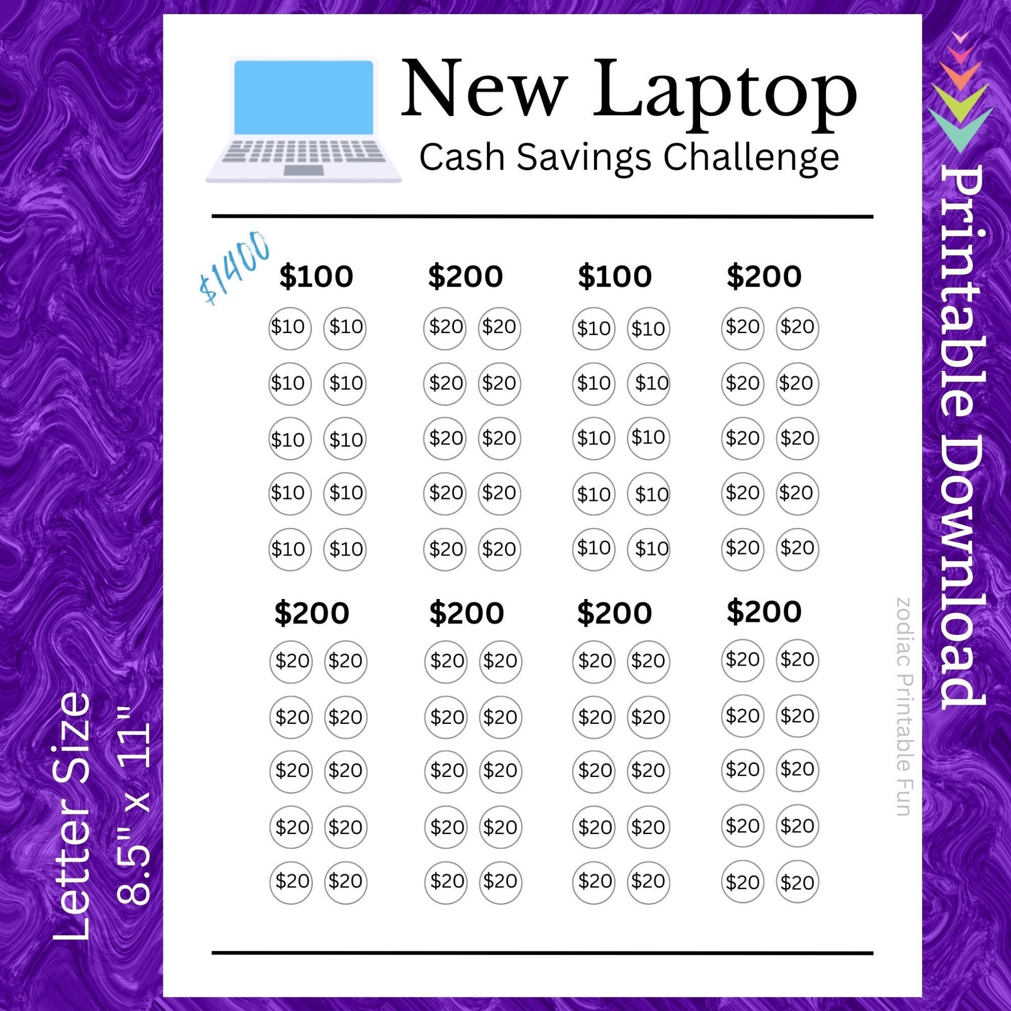 Laptop Savings Challenge Printable College School Student Computer ...