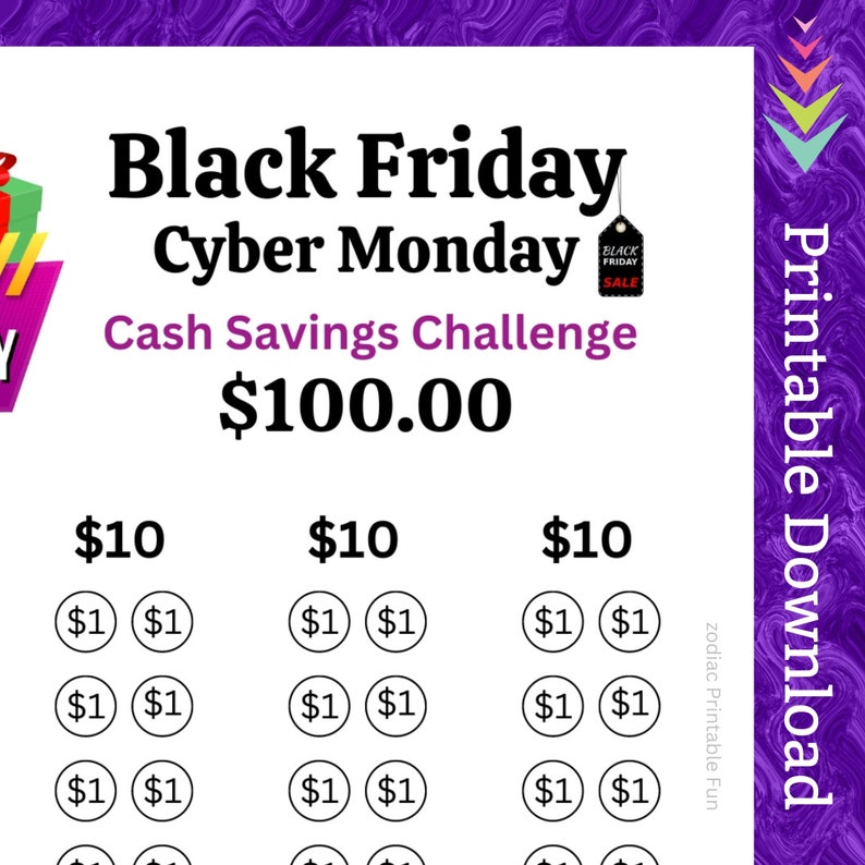Black Friday Savings Challenge Printable for Big Sales Day for Cyber Monday Cash for Holiday Shopping Fund for Family Christmas Presents