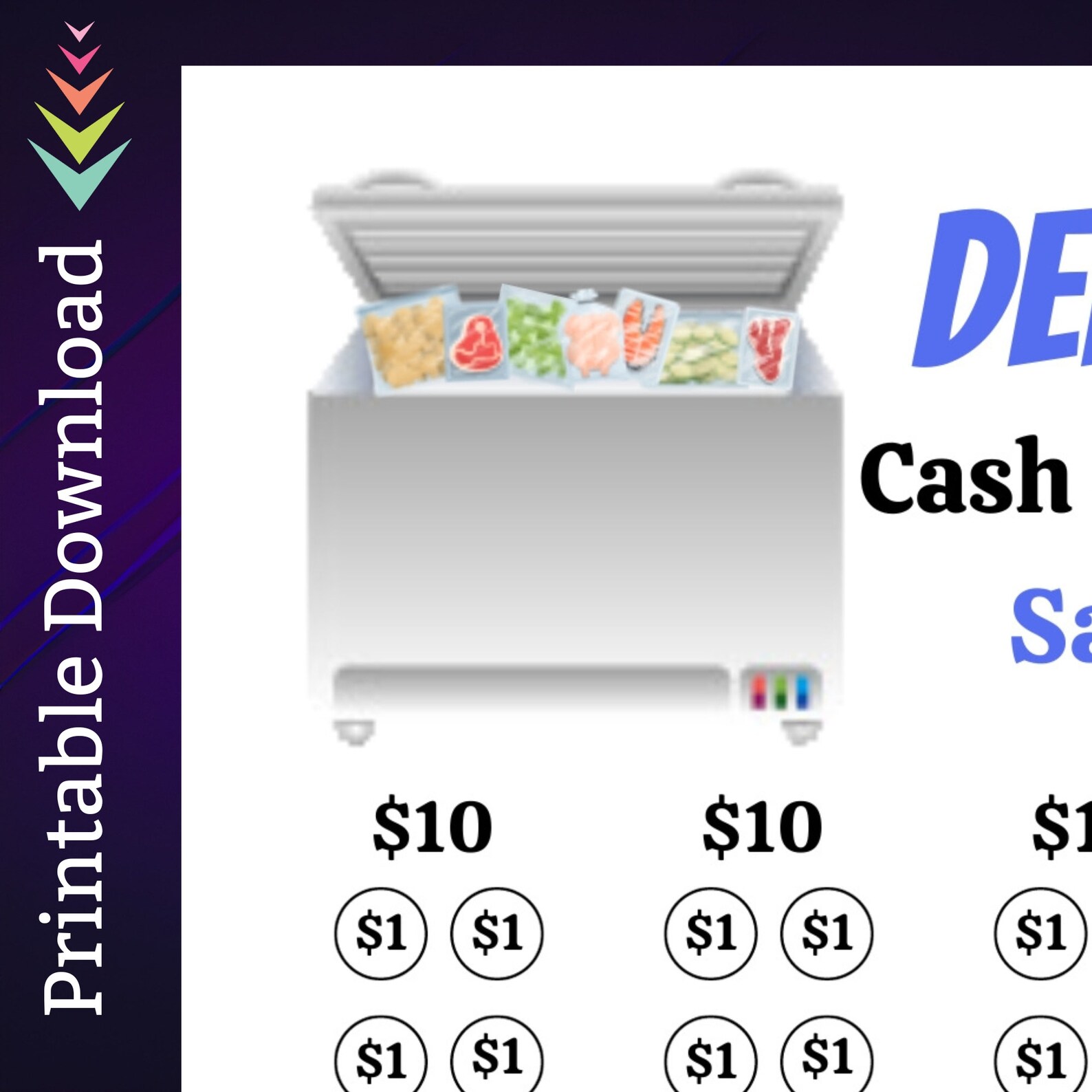 Frozen Save Deep Freezer Savings Challenge Printable Frozen Food Storage Chest ...